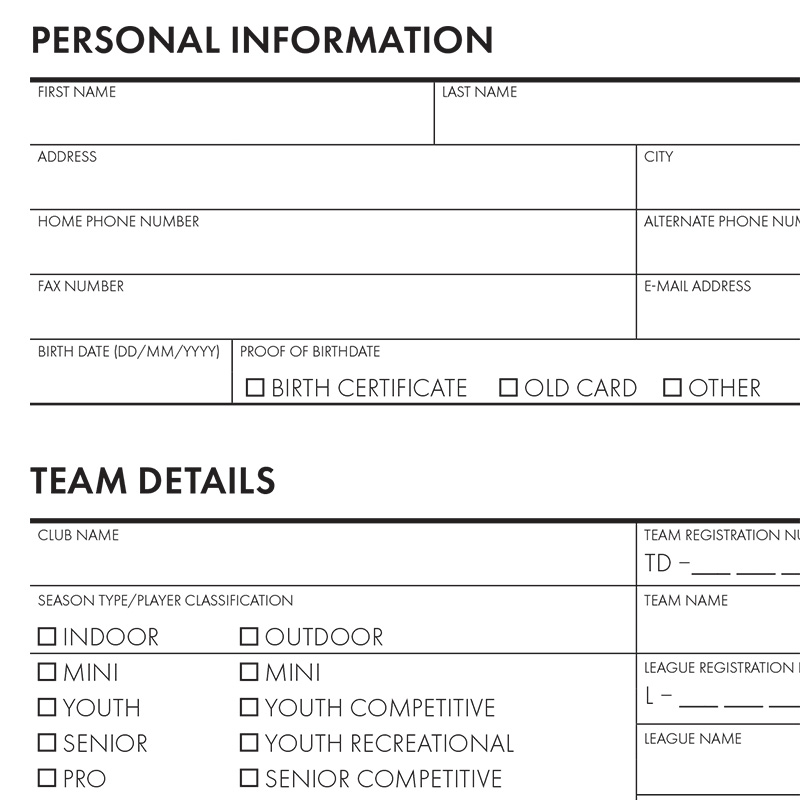 A portion of a soccer registration form